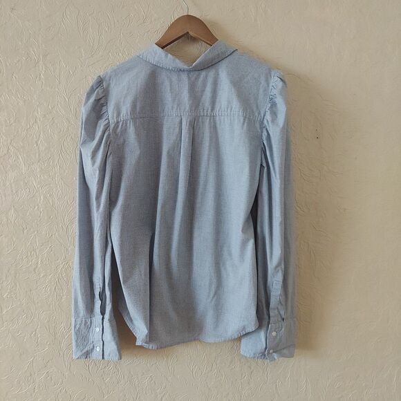 Bp Blue Puff Sleeve Button Up Shirt Career Work Business Stretch Cotton Sz Large - Picture 6 of 10